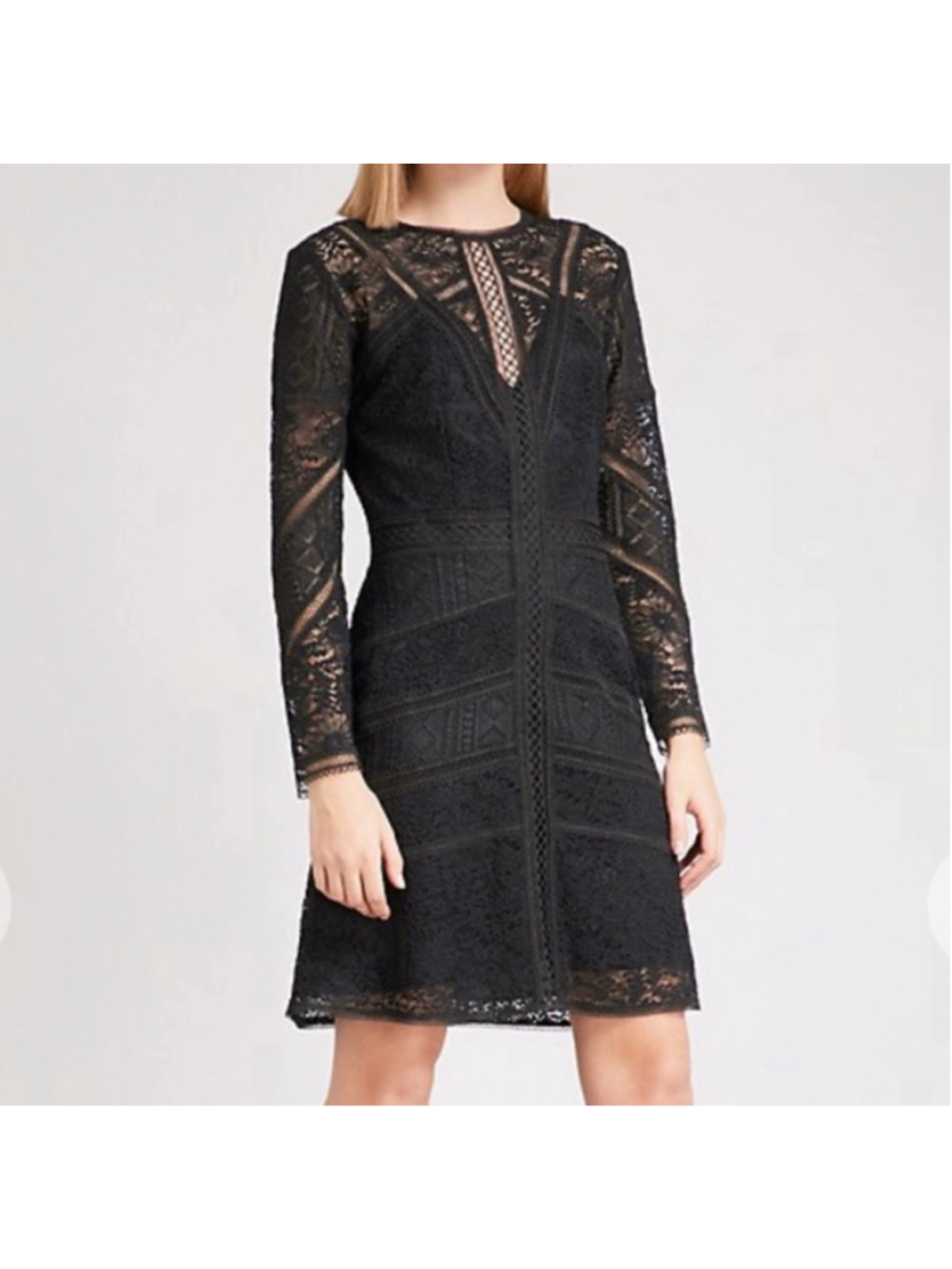 The Kooples Black Lace Long Sleeve Mini Dress Size Small $415 Retail